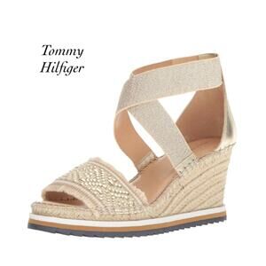 Tommy Hilfiger Yemina Gold Woven Aztec Espadrille Wedge Sandal NEW Size 9